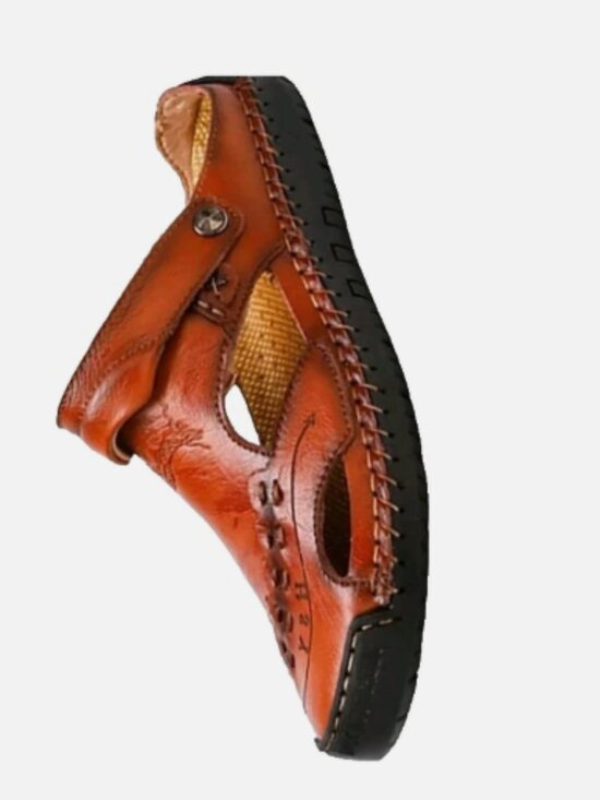 NEW Men\'s Leather Slip-on Sandals Hand-Stitched Size 11.5 Brown main image 8